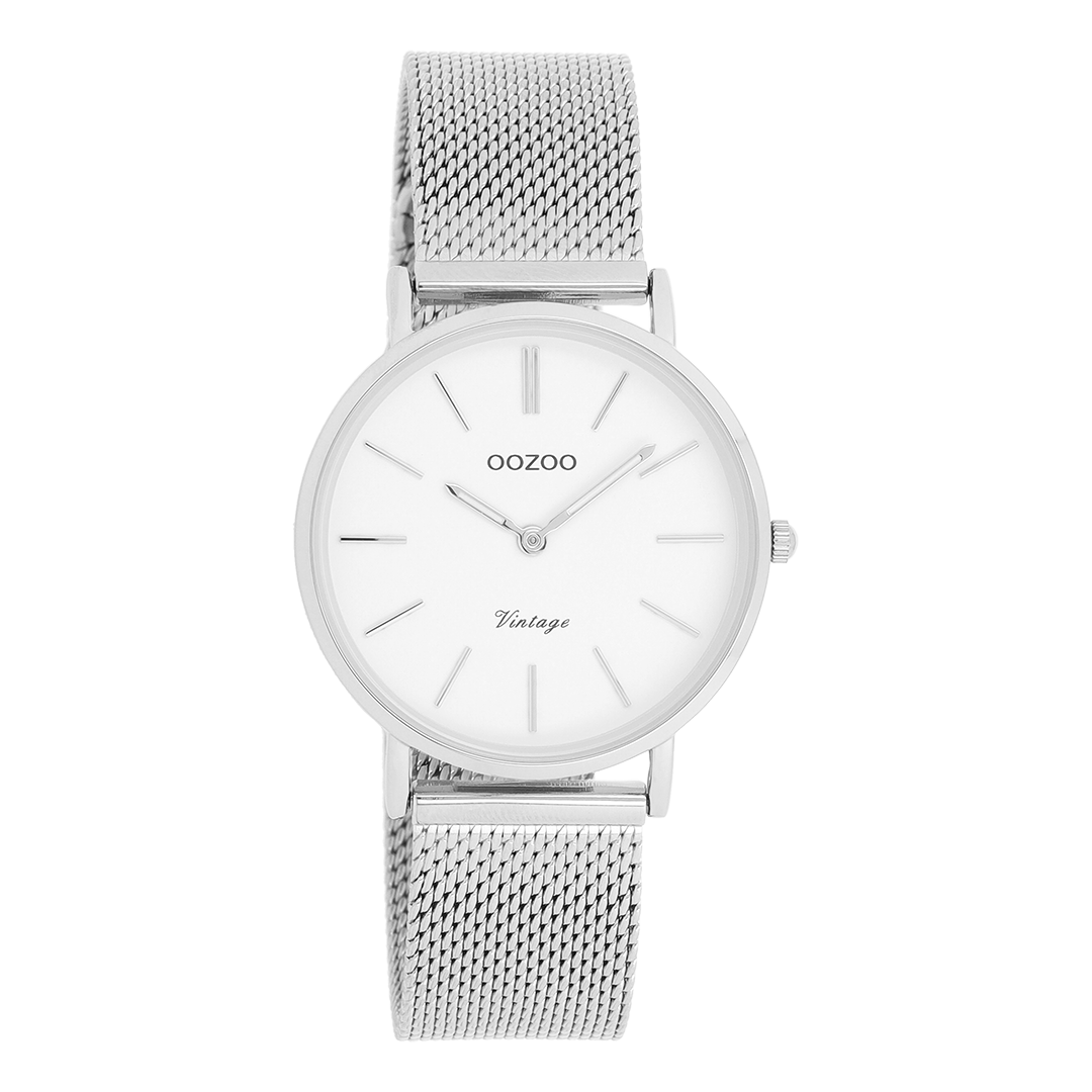 Zilverkleurige OOZOO horloge met metalen mesh armband - C9903