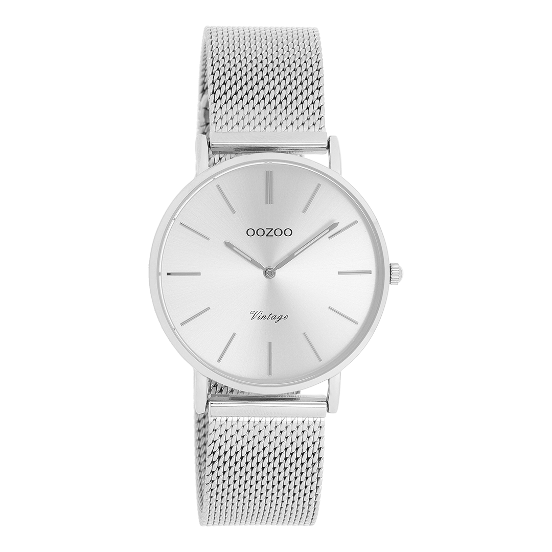 Zilverkleurige OOZOO horloge met metalen mesh armband - C9907