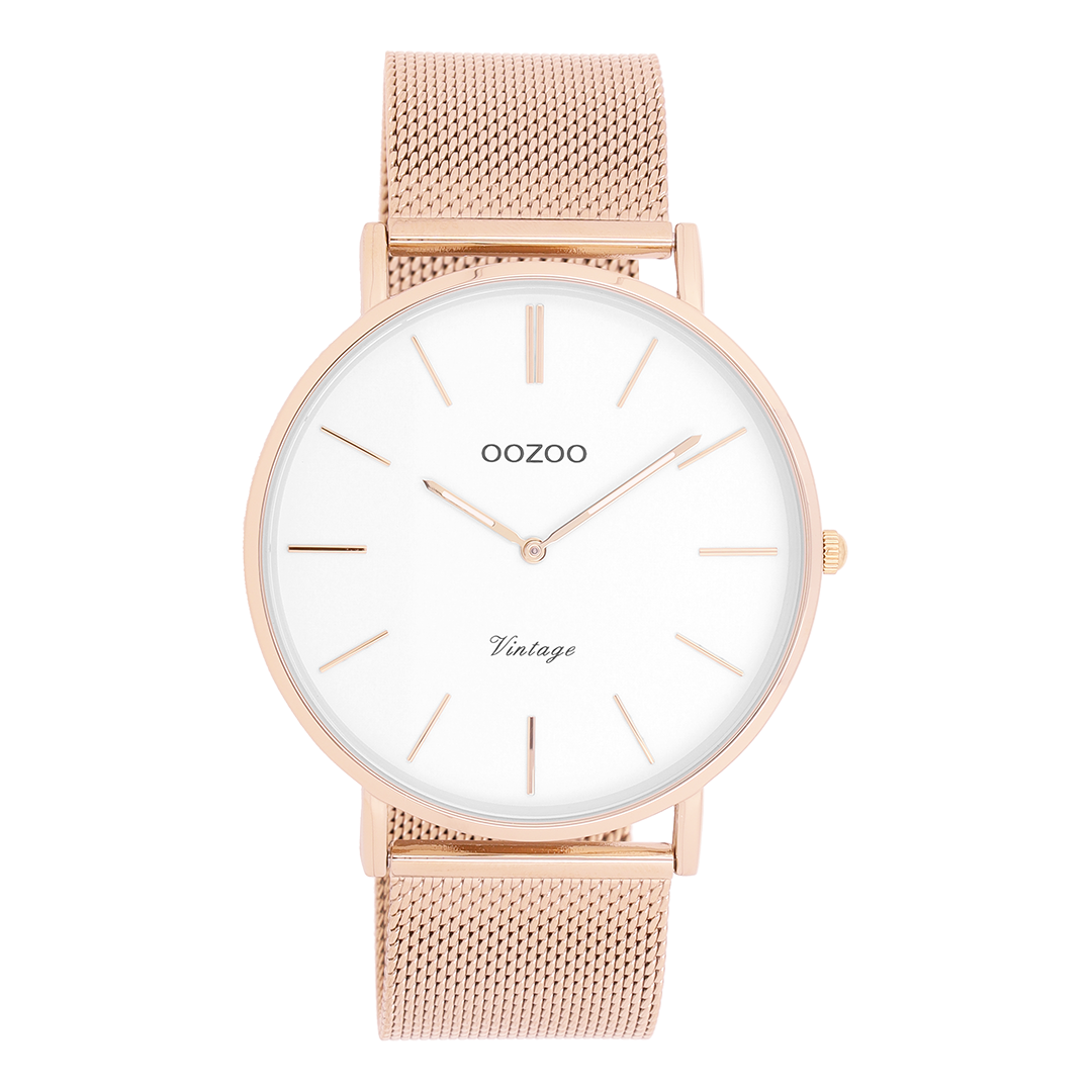 Ros goudkleurige OOZOO horloge met ros goudkleurige metalen mesh armband C9916