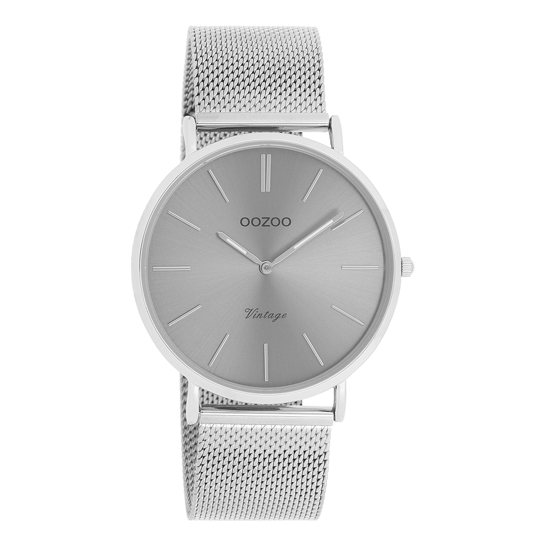 Silver coloured OOZOO watch with silver coloured metal mesh bracelet C9937