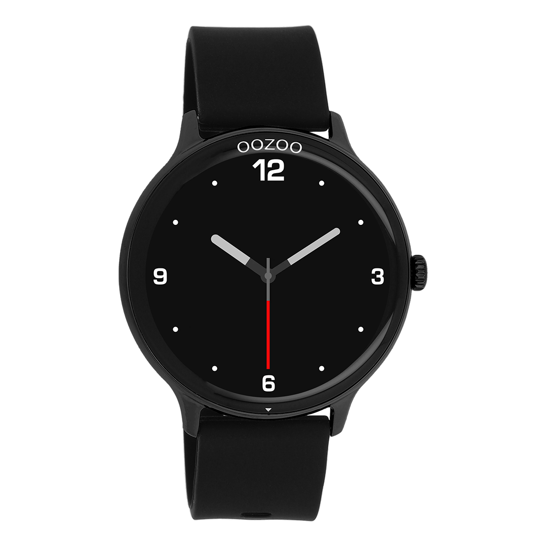 Zwarte OOZOO smartwatch met zwarte rubber band Q00134
