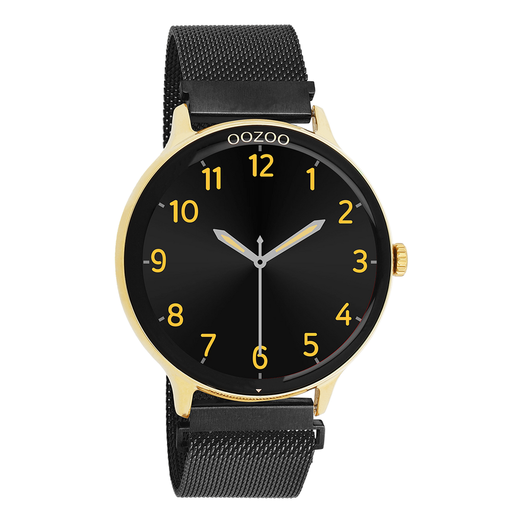 Gold coloured OOZOO smartwatch with black metal mesh bracelet Q00137
