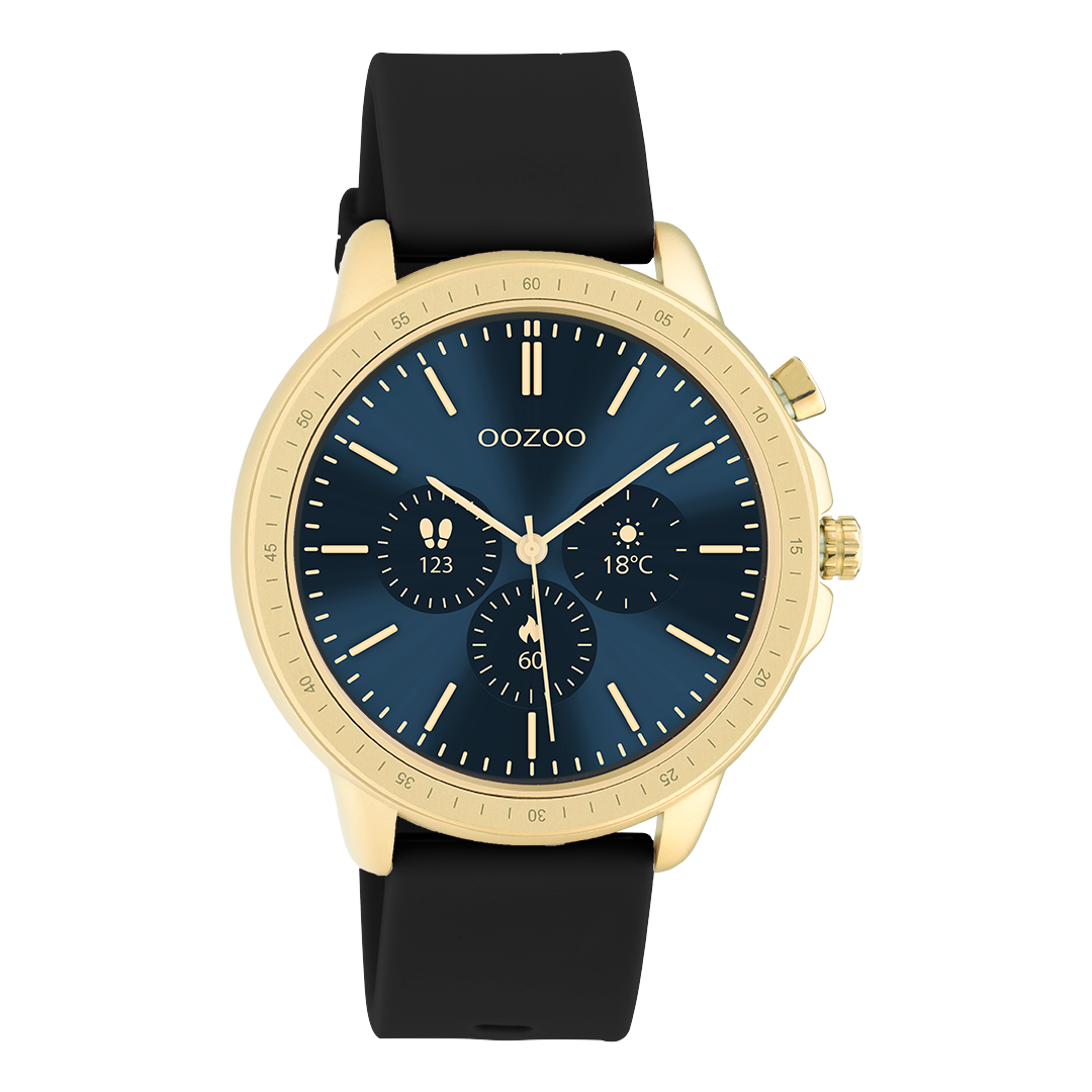 Color dorado OOZOO reloj inteligente con correa de goma negra - Q00301