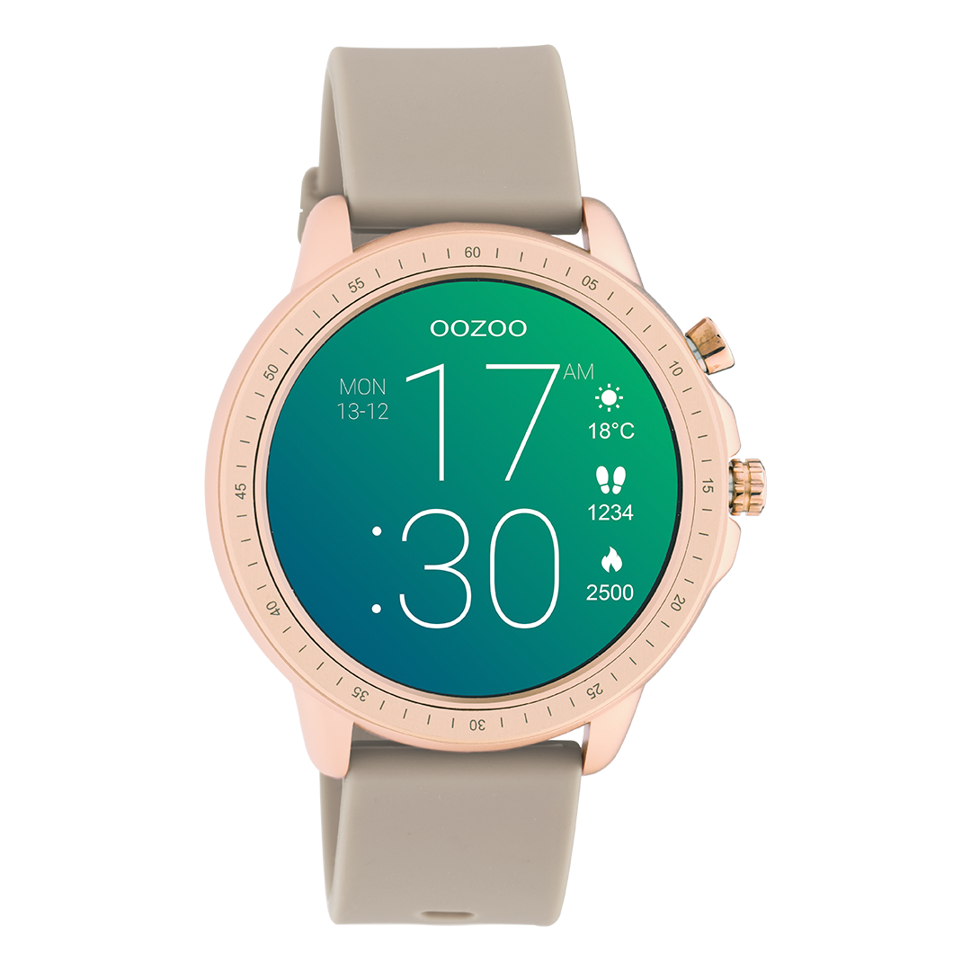 Rose gold coloured OOZOO smartwatch with taupe rubber strap Q00302
