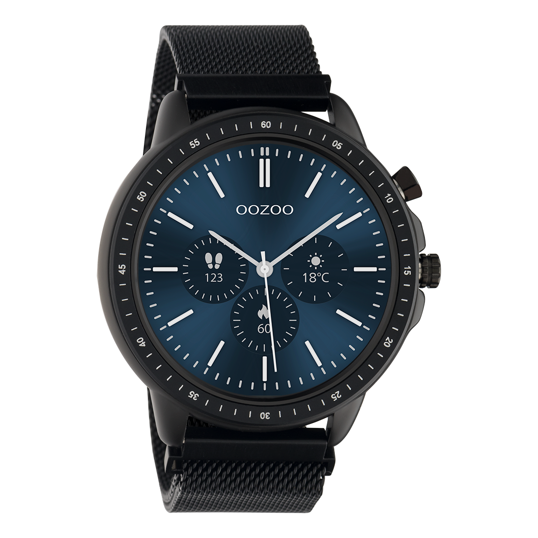 Black OOZOO smartwatch with black metal mesh bracelet Q00309