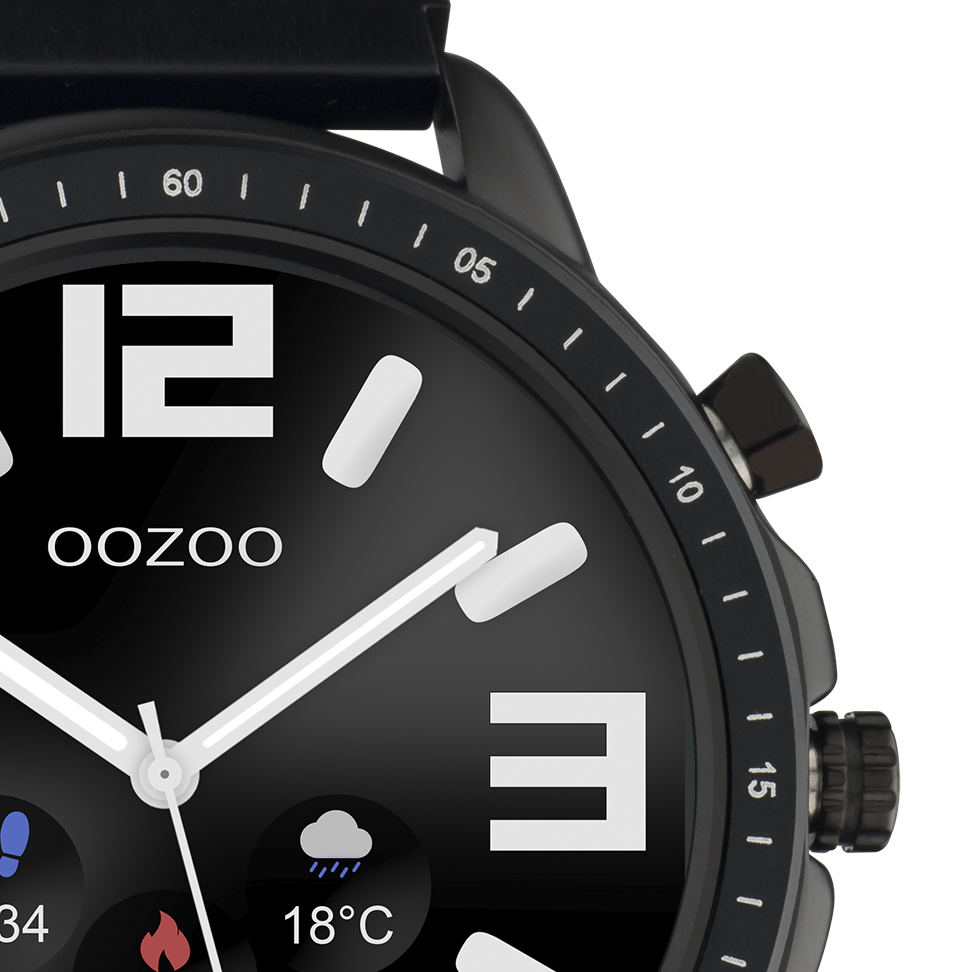 Zwarte OOZOO smartwatch met zwarte metalen mesh armband Q00309