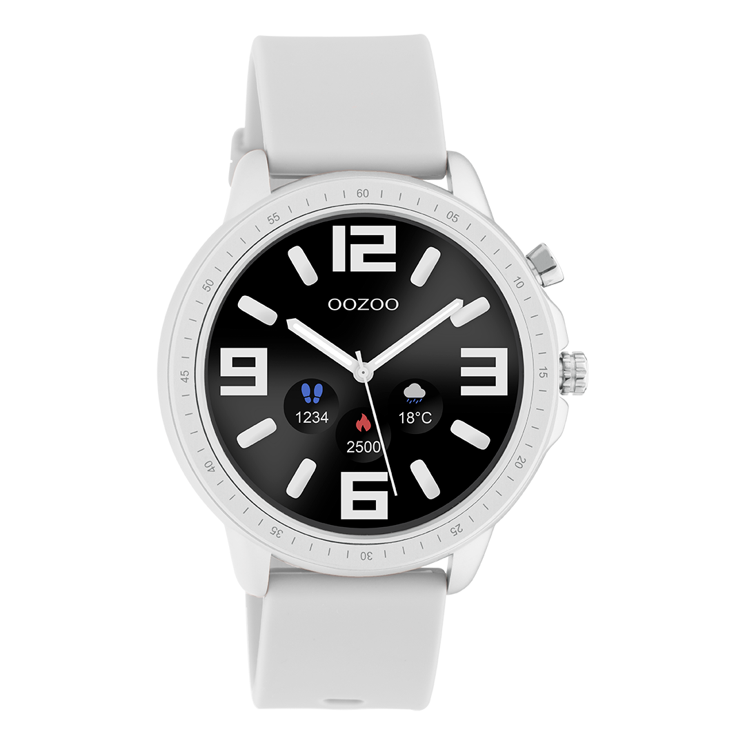 Color plateado OOZOO reloj inteligente con correa de goma gris de piedra - Q00311