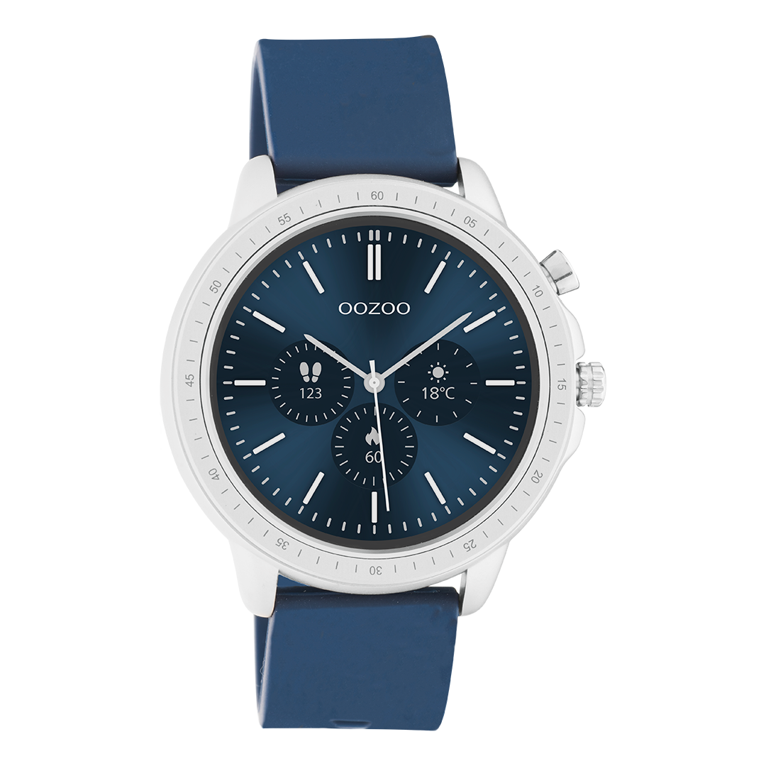 Color plateado OOZOO Smartwatch con correa de goma azul oscuro - Q00315