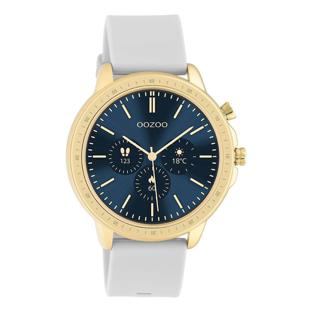 Color dorado OOZOO reloj inteligente con correa de goma gris de piedra - Q00317