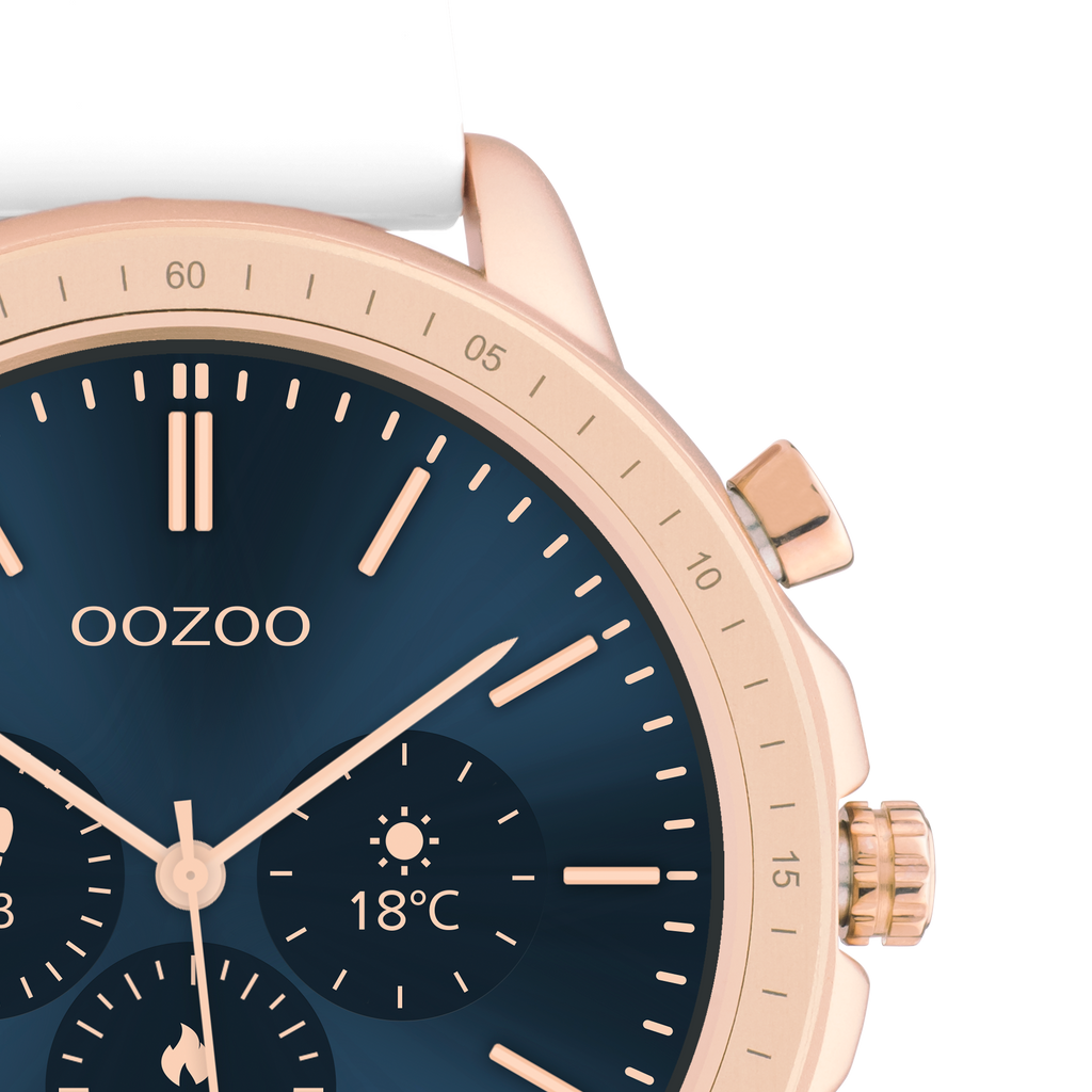 Rose goudkleurige OOZOO smartwatch met witte rubber band Q00322